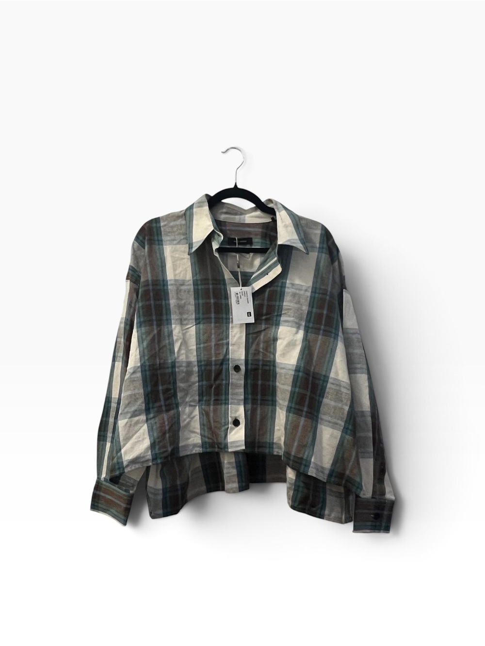 NWT Isabel Marant Macao Plaid Button-Down Linen Cotton Shirt Blouse Blue 38